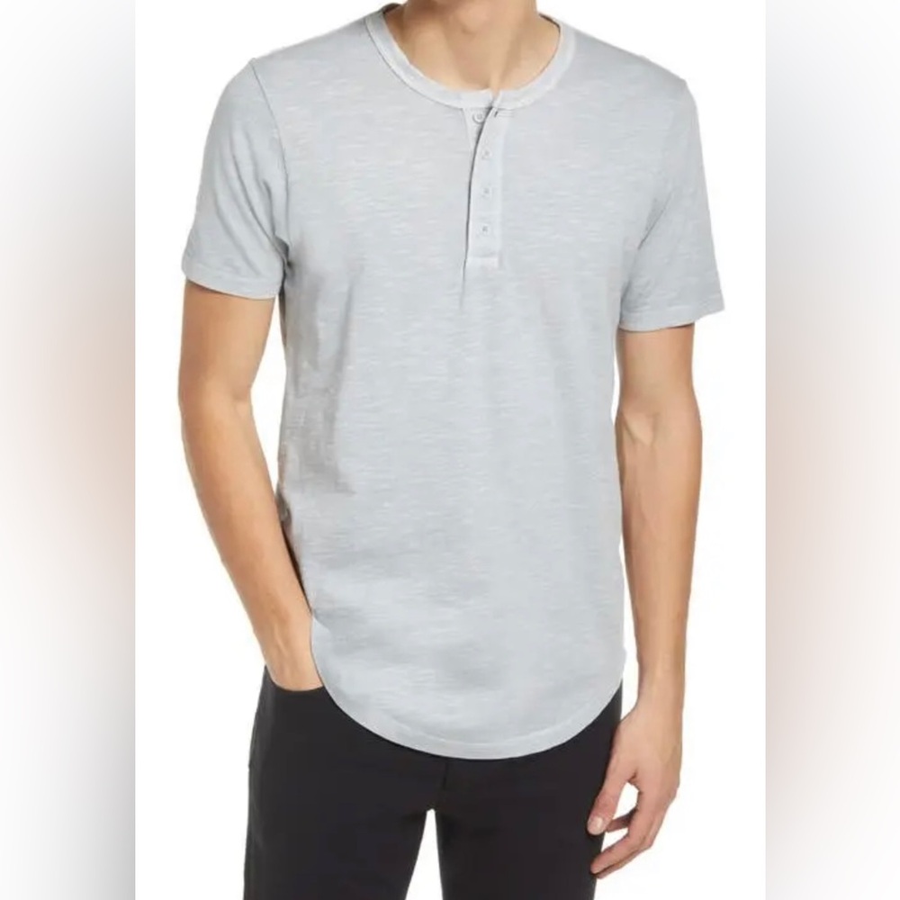 Goodlife Men’s Sun-Faded Slub Cotton Scalloped Hem Henley Short Sleeve